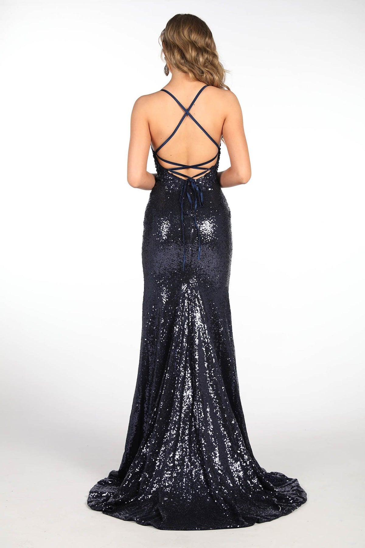 ROSIE LUXE Lace Up Back (No Slit) Sequin Gown - Navy – Noodz Boutique