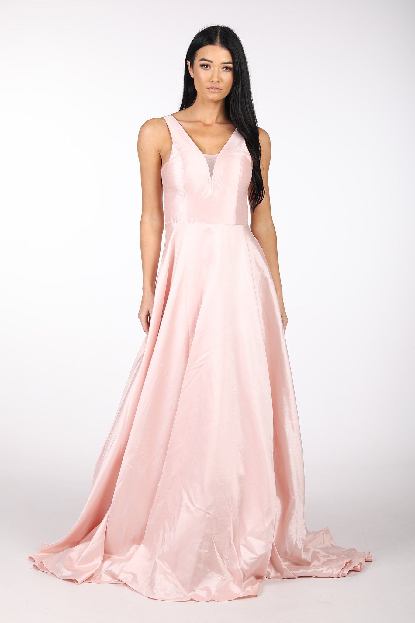 SAMIRA V Neck Satin Ball Gown Baby Pink Noodz Boutique